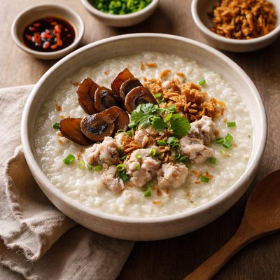 Congee with salted lean pork and century egg
