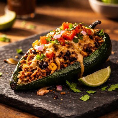 Cook unity fiery turkey stuffed pablano pepper
