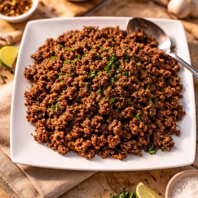 Cooked and seasoned ground beef