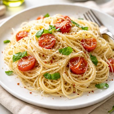 Cooked angel hair spaghetti