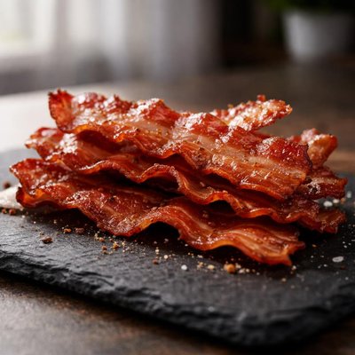 Cooked bacon slice