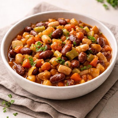 Cooked beans with vegetables