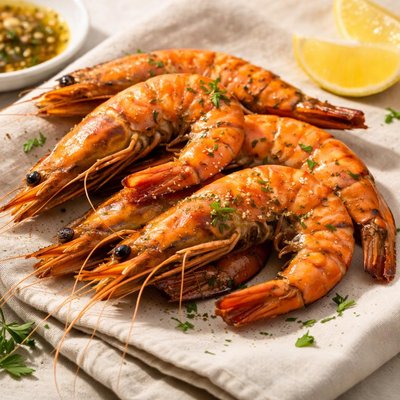 Cooked black tiger prawns