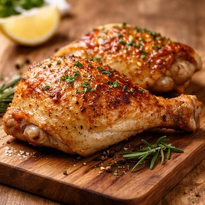 Cooked bone-in chicken thigh with skin