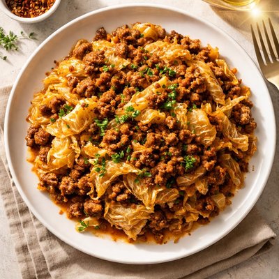 Cooked cabbage with beef mince