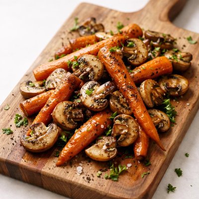 Cooked carrots and mushrooms