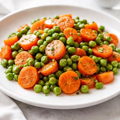 Cooked carrots and peas