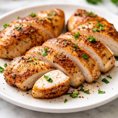 Cooked chicken breast pieces