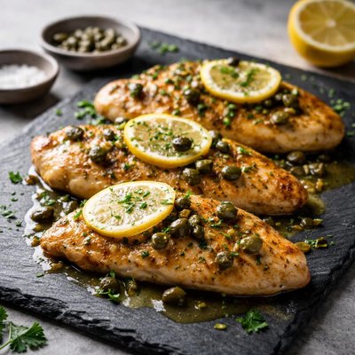 Cooked chicken piccata
