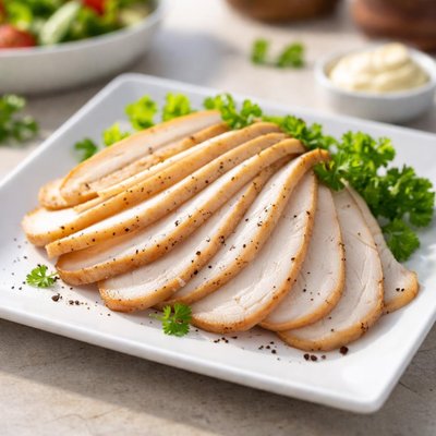 Cooked chicken sandwich slices