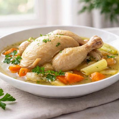 Cooked chicken stock