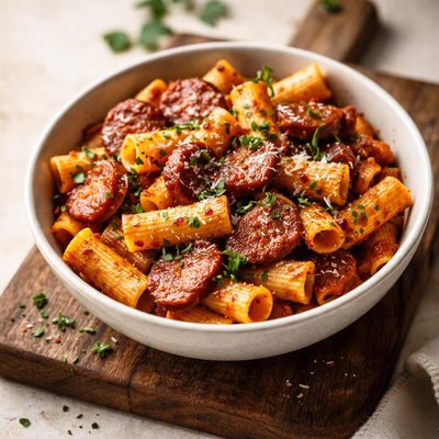 Cooked chorizo pasta