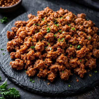 Cooked crumbled pork sausage