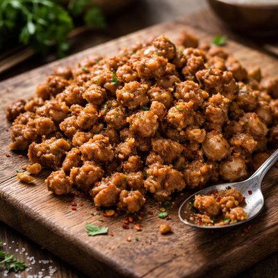 Cooked crumbled sausage