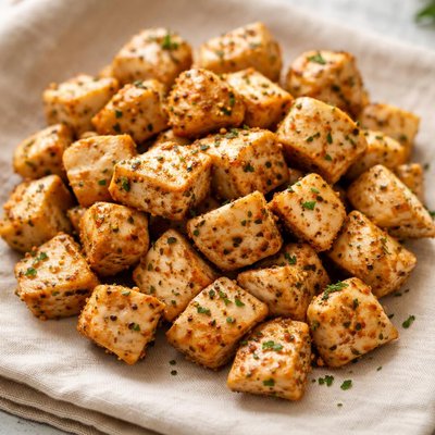 Cooked diced seasoned chicken breast cubes