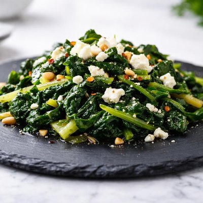 Cooked greens with cheese