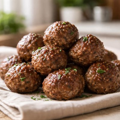 Cooked ground beef meatball
