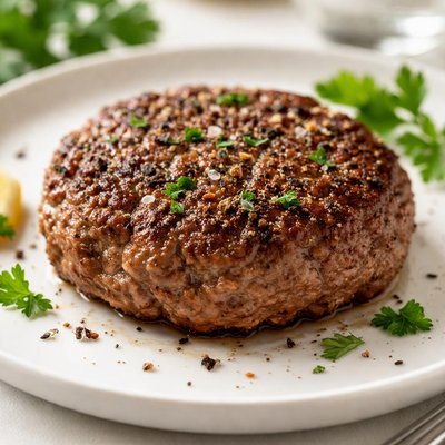 Cooked ground beef patty