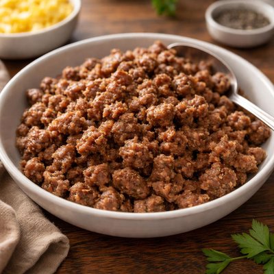 Cooked ground pork breakfast sausage