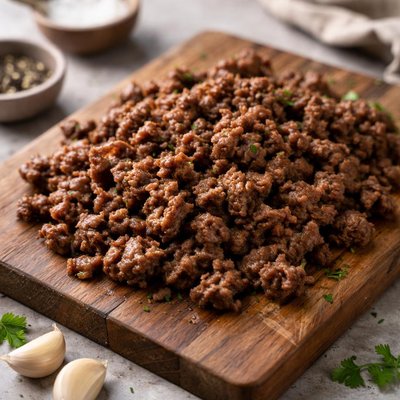 Cooked hamburger meat