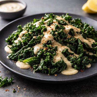 Cooked kale with tahini dressing