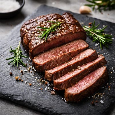 Cooked lean beef steak