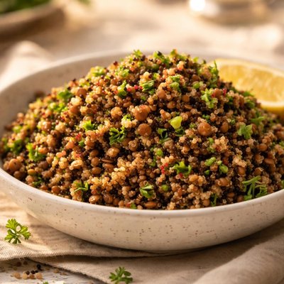 Cooked lentils and quinoa