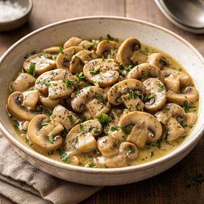 Cooked marshroom from can in souse