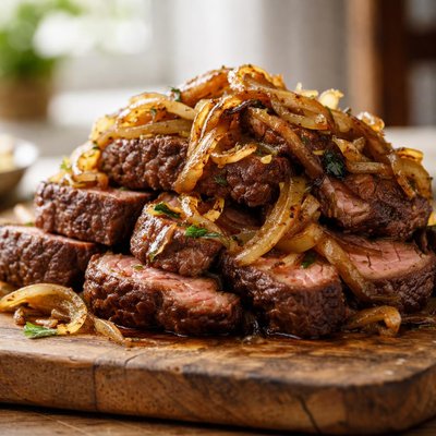 Cooked meat with onions