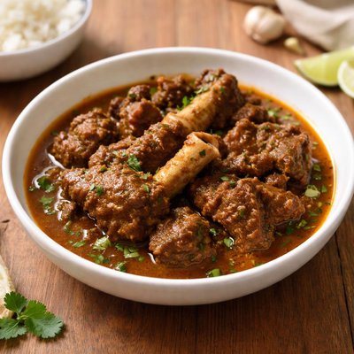 Cooked mutton meat with little gravy