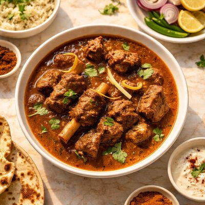 Cooked mutton with gravy