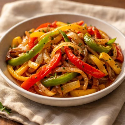 Cooked onions and bellpeppers