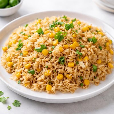 Cooked pilau rice with sweetcorn