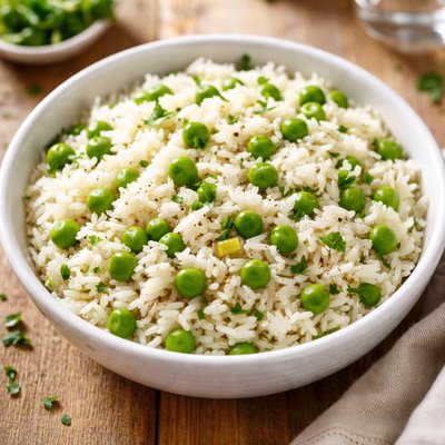 Cooked rice and peas