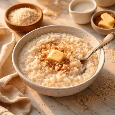 Cooked rice with boiled milk