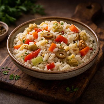Cooked rice with giardiniera