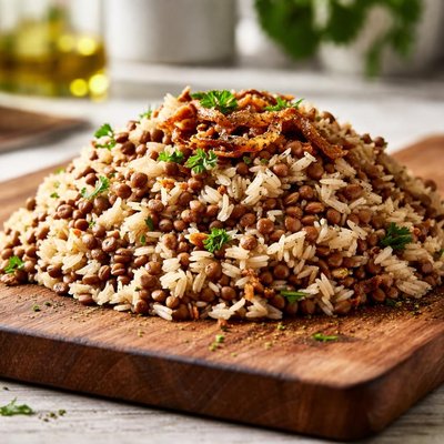 Cooked rice with lentils