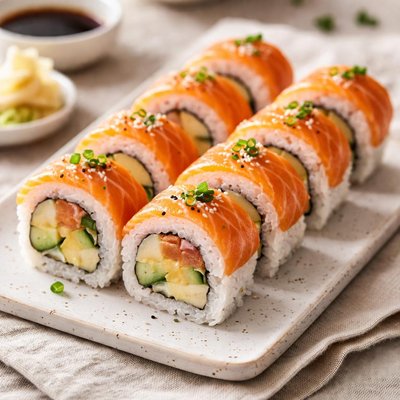 Cooked salmon avocado roll