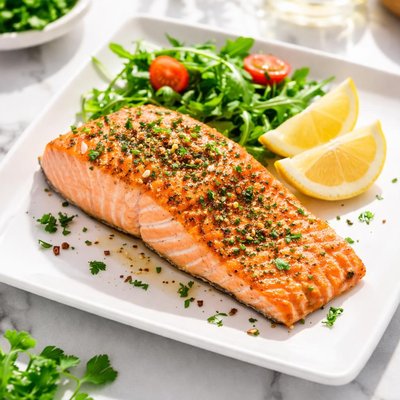 Cooked salmon with seasoning