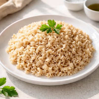 Cooked semi-brown rice