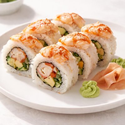 Cooked shrimp sushi roll