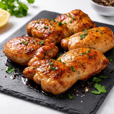 Cooked skinless boneless chicken thighs