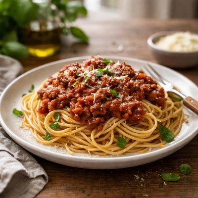 Cooked spaghetti with red sauce