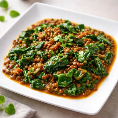 Cooked spinach and lentil curry