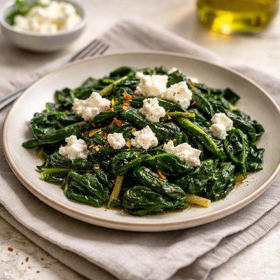 Cooked spinach with goat cheese