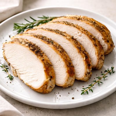 Cooked turkey breast slice