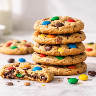 Cookie with candy-coated chocolates