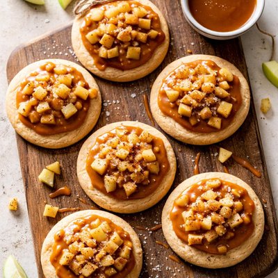 Cookie with caramel and apple topping