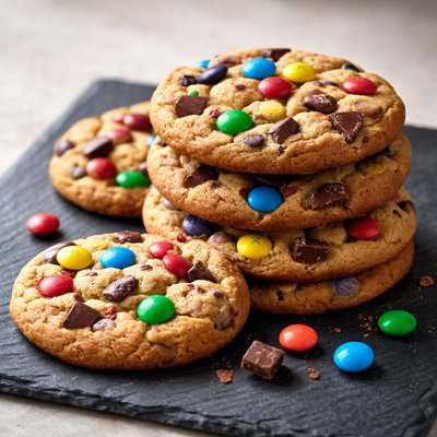 Cookie with chocolate candies
