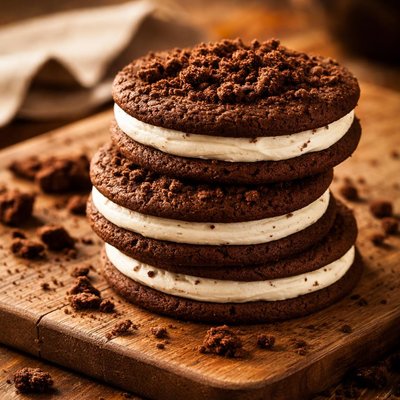 Cookie with cream and cookie crumbs